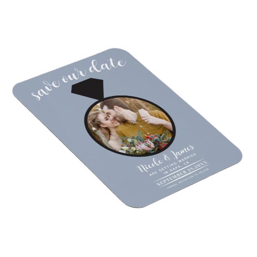 Dusty Blue Wedding Ring foto Opslaan van de datum Magneet (Rechterzijde)