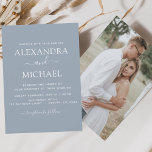 Dusty Blue Wedding Romantic Fotouitnodiging Kaart<br><div class="desc">Dusty Blue Wedding Spring of Summer Photo on Back Wedding Invitations - bevat prachtige en elegante scripttypografie met een moderne,  eenvoudige en klassieke kleur voor de speciale dag van de bruiloft.</div>