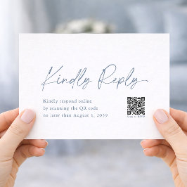 Dusty Blue Wedding RSVP Card with QR Code Informatiekaartje