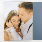 Dusty Blue Wedding RSVP Details QR Code Foto Drieluik Uitnodiging (Binnenzijde eerst)