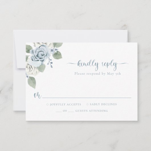 Dusty Blue Wedding RSVP Kaartje (Voorkant)