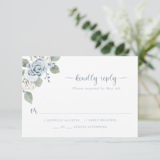 Dusty Blue Wedding RSVP Kaartje (Staand voorkant)