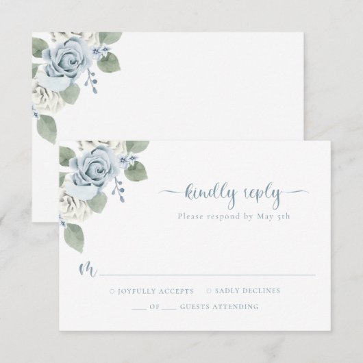 Dusty Blue Wedding RSVP Kaartje (Voorkant / Achterkant)