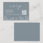 Dusty Blue Wedding RSVP | QR-code behuizing Kaart Notitiekaartje (Voorkant / Achterkant)