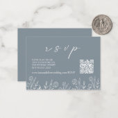 Dusty Blue Wedding RSVP | QR-code behuizing Kaart Notitiekaartje (Voorkant / Achterkant in situ)