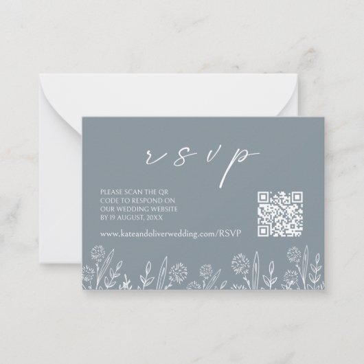 Dusty Blue Wedding RSVP | QR-code behuizing Kaart Notitiekaartje (Voorkant)
