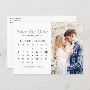 Dusty Blue Wedding Save the Date Calendar Photo Aankondigingskaart