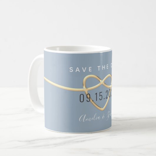 Dusty Blue Wedding Save the Date Coffee Mok (Voorkant links)