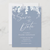 Dusty Blue Wedding Save the Date Invitation Kaart (Voorkant)