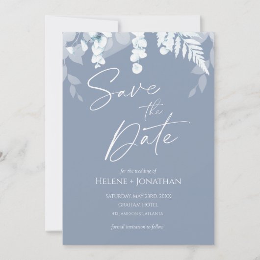 Dusty Blue Wedding Save the Date Invitation Kaart (Voorkant)