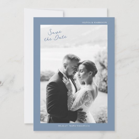 Dusty Blue Wedding Save the Date Kaart (Voorkant)