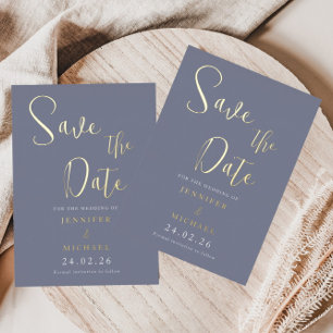 Dusty Blue Wedding Save the Date Palette Gold Folie Uitnodiging