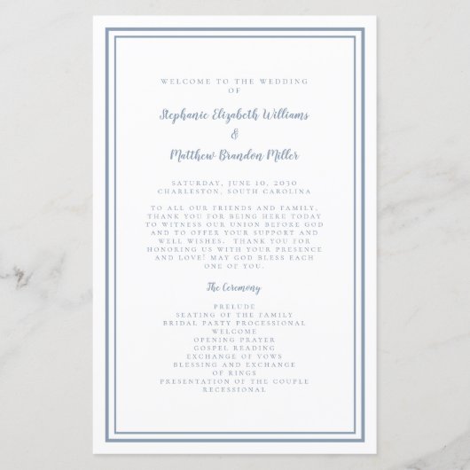 Dusty Blue Wedding Script Modern Ceremony Program (Voorkant)