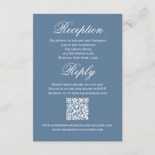 Dusty Blue Wedding Script RSVP Reception  Informatiekaartje (Voorkant)