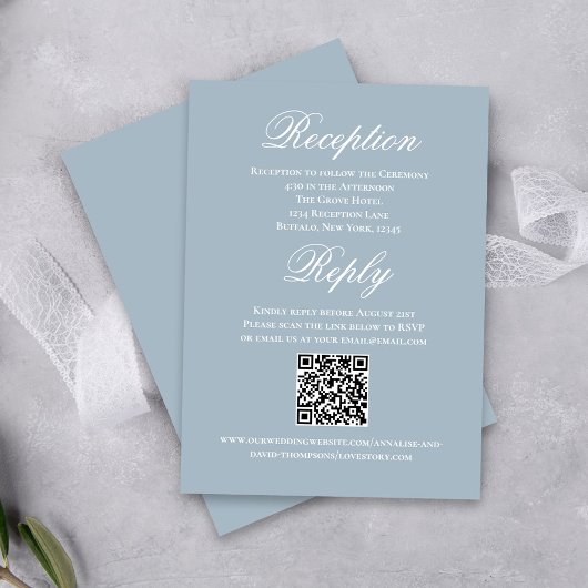 Dusty Blue Wedding Script RSVP Reception  Informatiekaartje