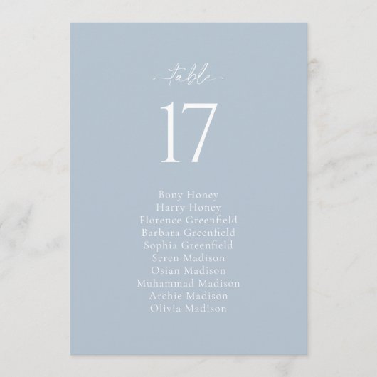 Dusty Blue Wedding Seating Chart Card Kaart (Voorkant)