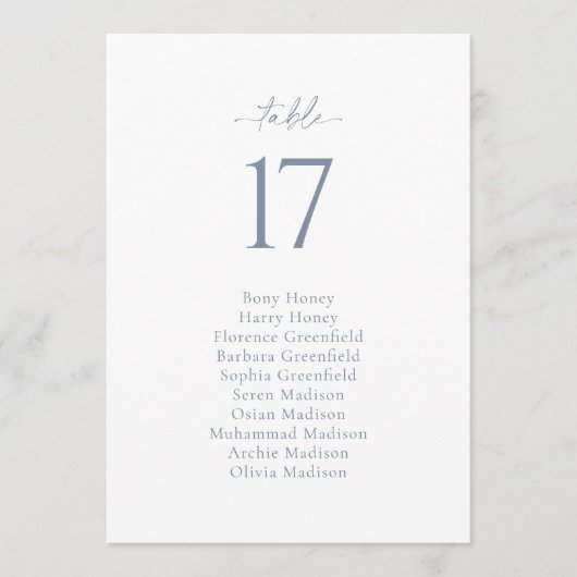 Dusty Blue Wedding Seating Chart Card Kaart (Voorkant)