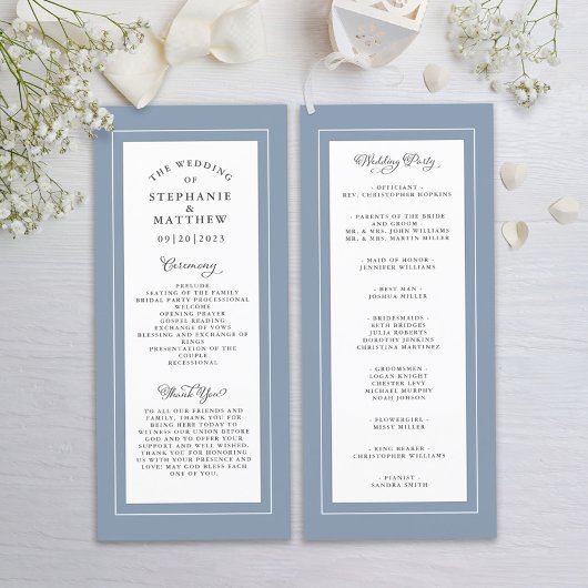 Dusty Blue Wedding Service Ceremony Elegant Programmakaart