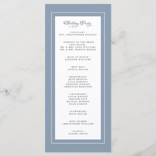 Dusty Blue Wedding Service Ceremony Elegant Programmakaart (Achterkant)