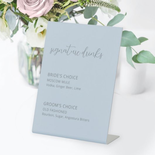 Dusty Blue Wedding Signature Drinken Pedestal Sign Reclamebord Met Voetstuk