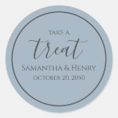 Dusty Blue Wedding Simple Calligraphy Script Treat Ronde Sticker (Voorkant)