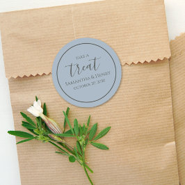 Dusty Blue Wedding Simple Calligraphy Script Treat Ronde Sticker