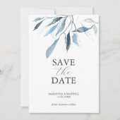 Dusty Blue Wedding Sla de datum uitnodigingen op (Voorkant)