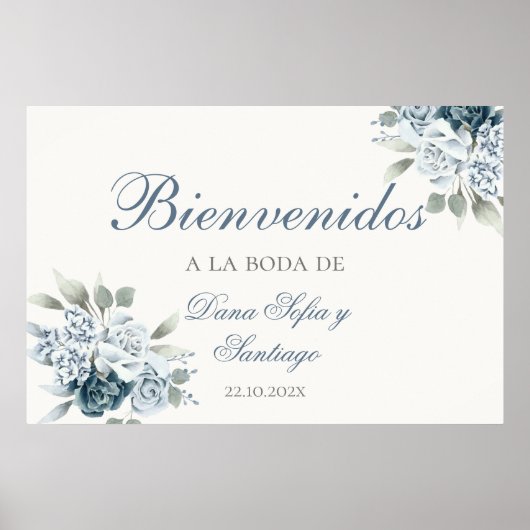 Dusty Blue Wedding Spaans Welkomstbord Poster (Voorkant)