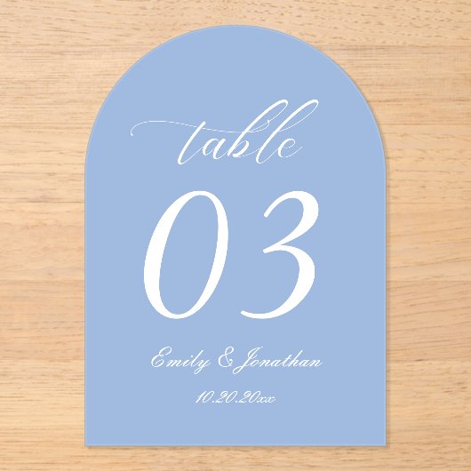 Dusty Blue Wedding Table Number Acrylic Acryl Uitnodigingen (Voorkant)
