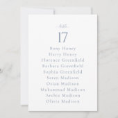 Dusty Blue Wedding Table Number with Guest List Kaart (Voorkant)