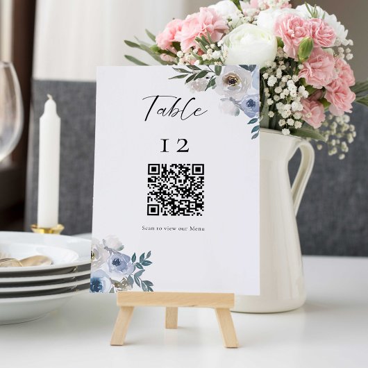  Dusty Blue Wedding Table QR Code Wedding Menu