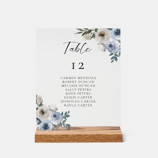 Dusty Blue Wedding Table Seating Chart Acryl Bord (Voorkant)