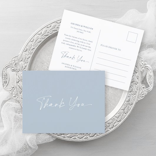 Dusty Blue Wedding Thank You Card  Aankondigingskaart