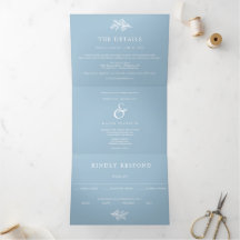Dusty Blue Wedding Tri-Fold Invitations RSVP