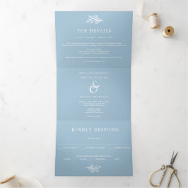 Dusty Blue Wedding Tri-Fold Invitations RSVP Drieluik Uitnodiging