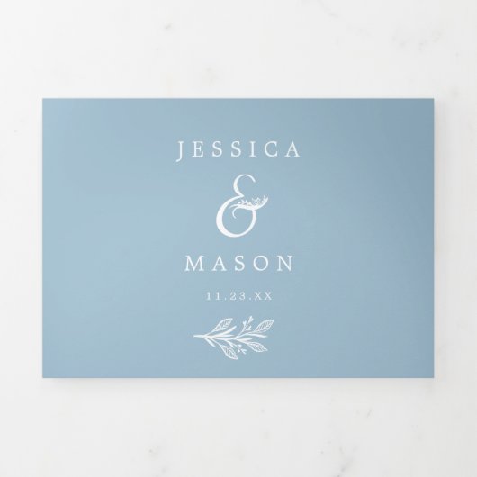 Dusty Blue Wedding Tri-Fold Invitations RSVP Drieluik Uitnodiging (Cover)