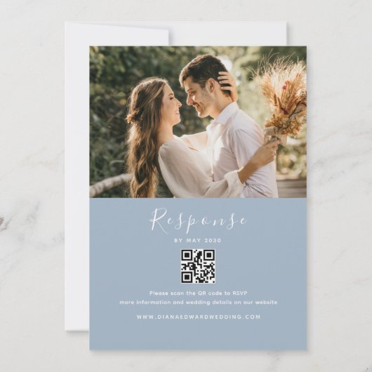 Dusty Blue Wedding Uitnodigen met QR-code Kaart (Achterkant)
