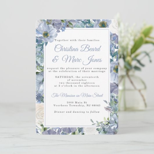 Dusty Blue Wedding Uitnodigingen (Staand voorkant)