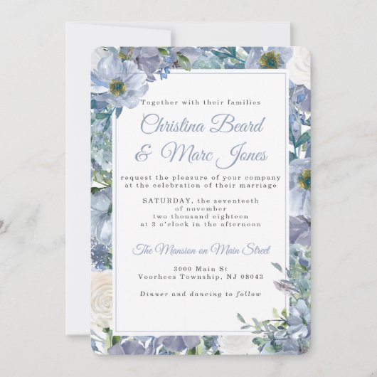 Dusty Blue Wedding Uitnodigingen (Voorkant)