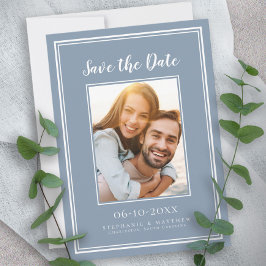 Dusty Blue Wedding Verloving Couple Foto Modern Save The Date