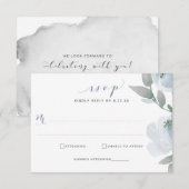 Dusty Blue Wedding Waterverf Soft Floral RSVP Kaartje (Voorkant / Achterkant)