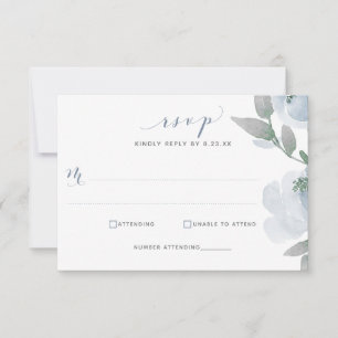 Dusty Blue Wedding Waterverf Soft Floral RSVP Kaartje