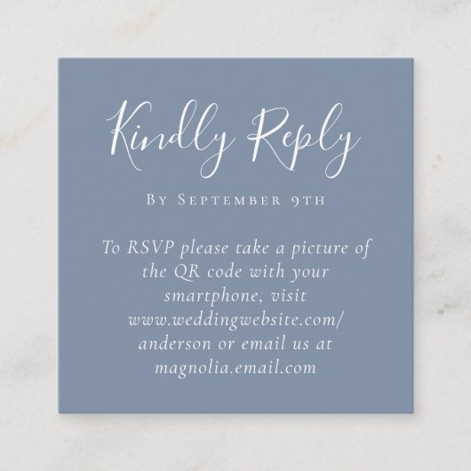 Dusty Blue Wedding Website QR Code RSVP Card Contactkaartje (Voorkant)