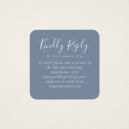 Dusty Blue Wedding Website QR Code RSVP Vierkante Visitekaartjes (Voorkant)