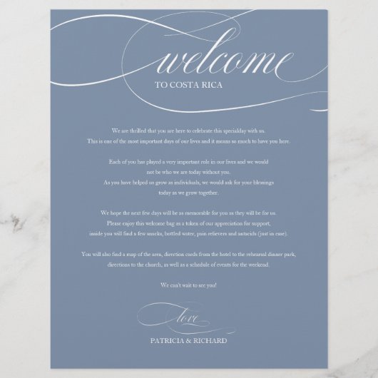 Dusty Blue Wedding Weekend Welkom reisroute (Voorkant)