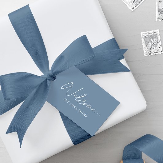 Dusty Blue Wedding Welcome Label – Elegant Favorie Cadeaulabel