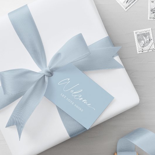 Dusty Blue Wedding Welcome Label – Elegant Favorie Cadeaulabel