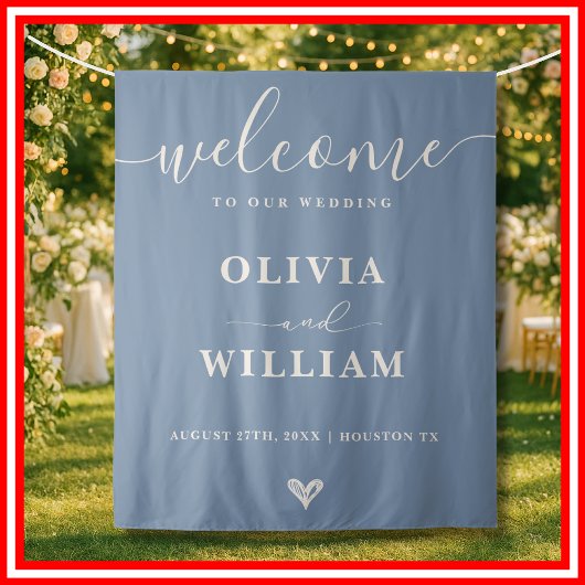 Dusty Blue Wedding Welcome Sign Achtergrond Wandkleed