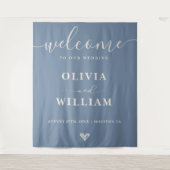 Dusty Blue Wedding Welcome Sign Achtergrond Wandkleed (Voorkant)