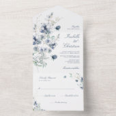 Dusty Blue Wedding Wildflower Greenery All In One Uitnodiging (Binnen)